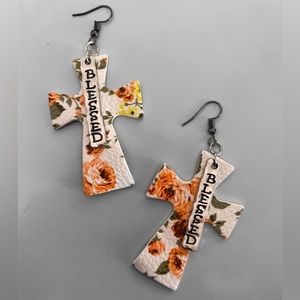 Floral Blessed cross earrings.